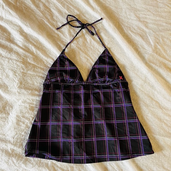 Hurley Other - Black pink and purple chequered swim wear top